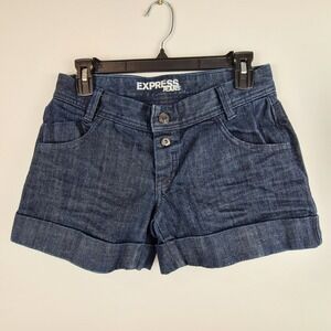 Express Jeans Women Shorts Dark Wash Denim Button Fly Cuffed Low Rise Size 4 Y2K